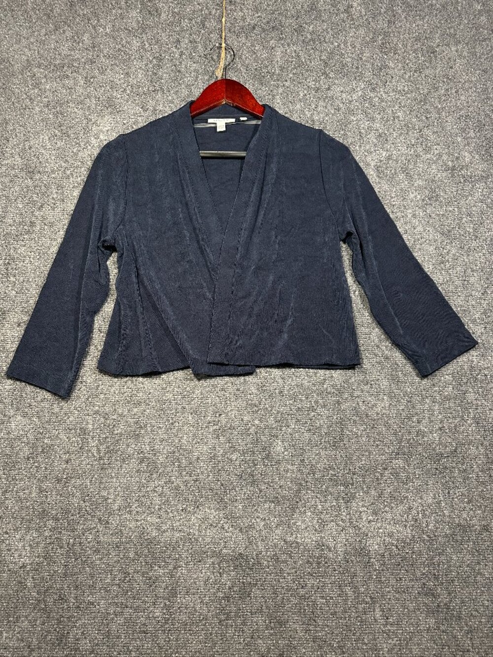 Chicos Cardigan Womens Small Navy Blue Stretch Knit Open Crop Short